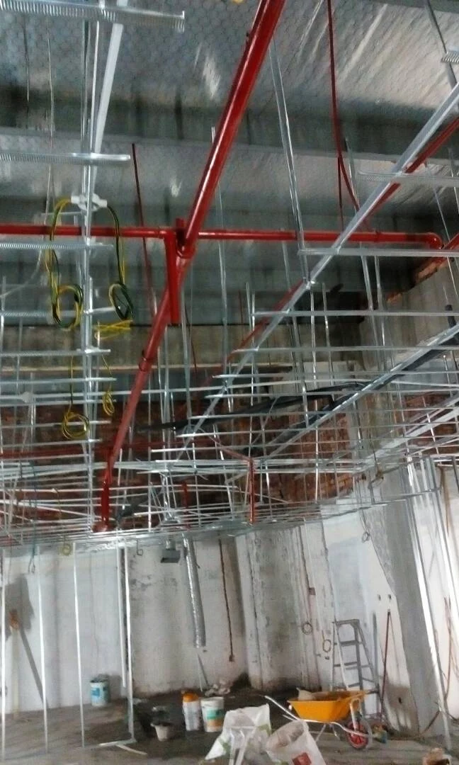 Installed red fire protection system piping
